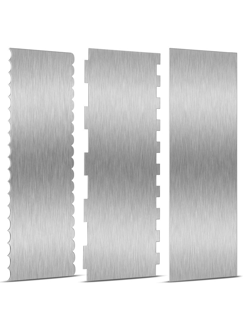 3-piece stainless steel cake scraper 10 inches, with patterned edges and smoother edges. Cake decoration comb, cake cake cake cutting machine, used for mousse cream cake decoration - Image 1